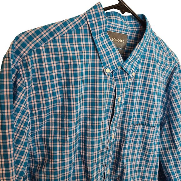 Bonobos Mens L Blue Plaid Long Sleeves Slim Fit Button Down Shirt Pocket - Picture 5 of 8